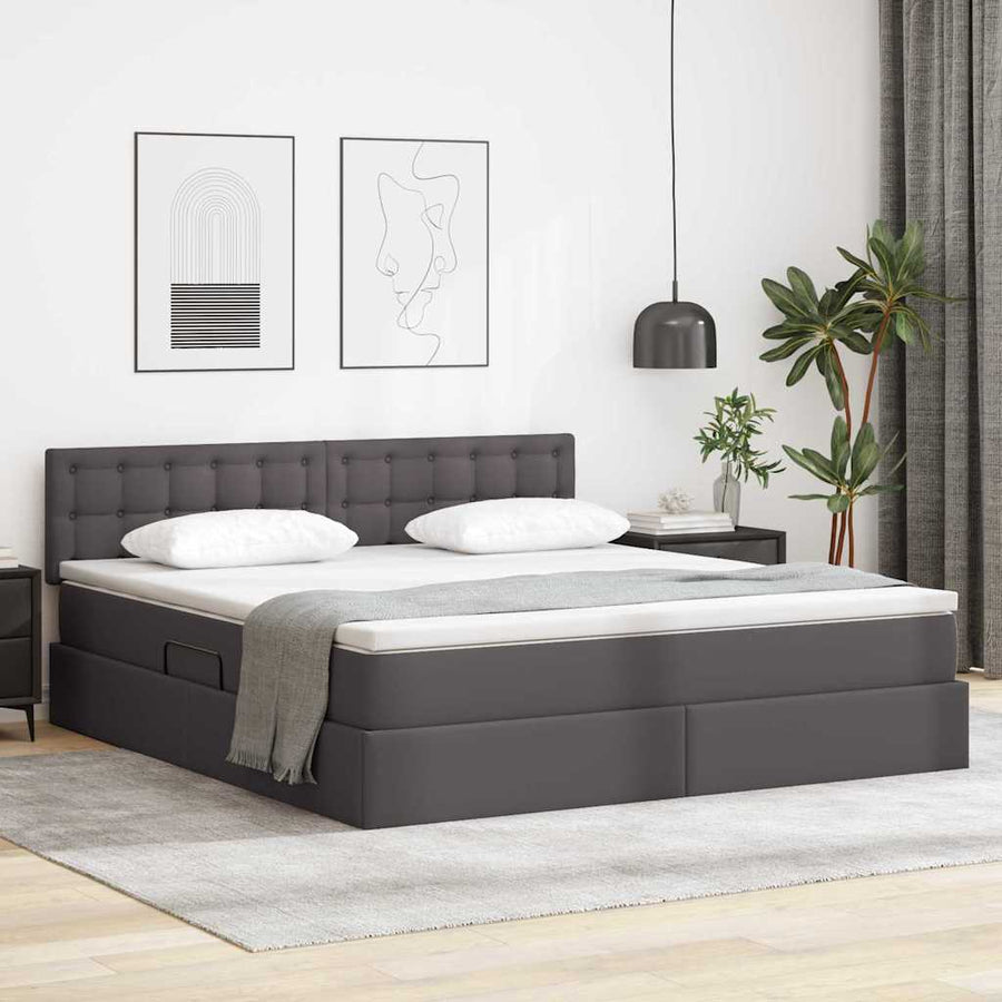 Opslag bed met matras met opslag Grijs 180 x 200 cm Nep Leer