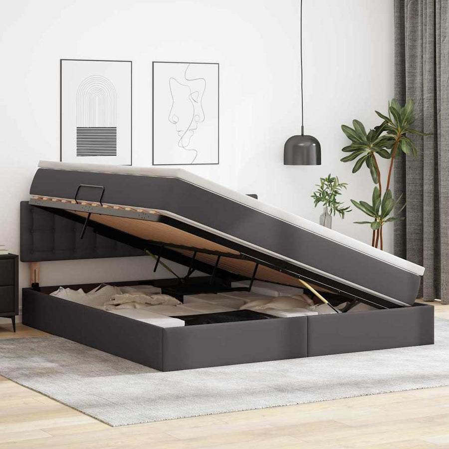 Opslag bed met matras met opslag Grijs 180 x 200 cm Nep Leer