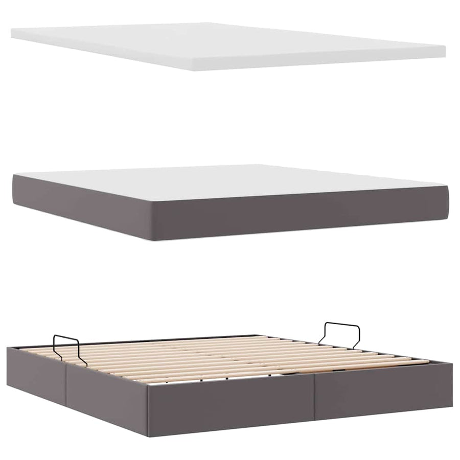 Opslag bed met matras met opslag Grijs 180 x 200 cm Nep Leer