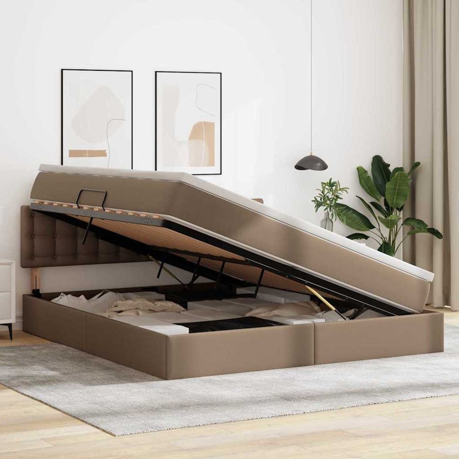 Opslag bed met matras Cappuccino 180 x 200 cm Nep Leer