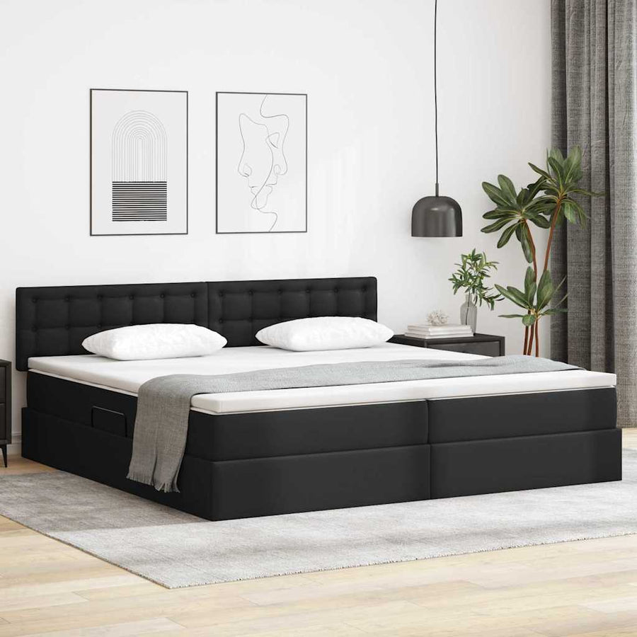 Opslag bed met matras met opslag Zwart 200 x 200 cm Nep Leer
