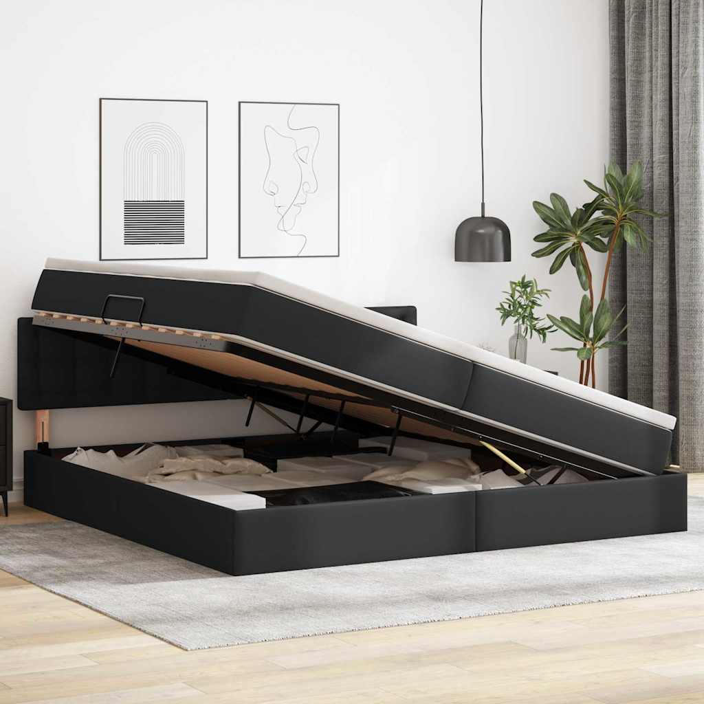 Opslag bed met matras met opslag Zwart 200 x 200 cm Nep Leer