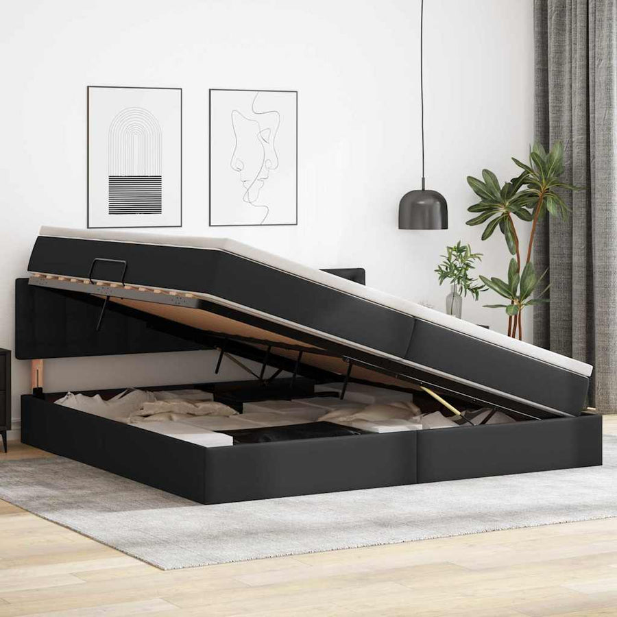 Opslag bed met matras met opslag Zwart 200 x 200 cm Nep Leer