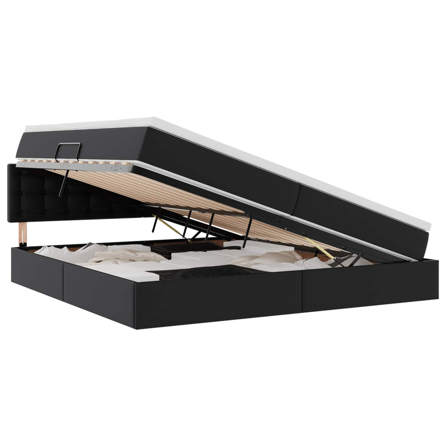 Opslag bed met matras met opslag Zwart 200 x 200 cm Nep Leer