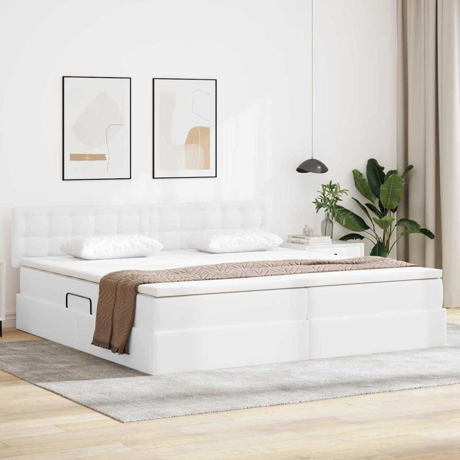 Opslag bed met matras met opslag Puur Wit 200 x 200 cm Nep Leer