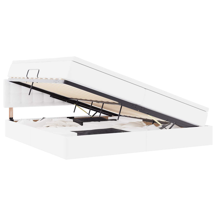 Opslag bed met matras met opslag Puur Wit 200 x 200 cm Nep Leer