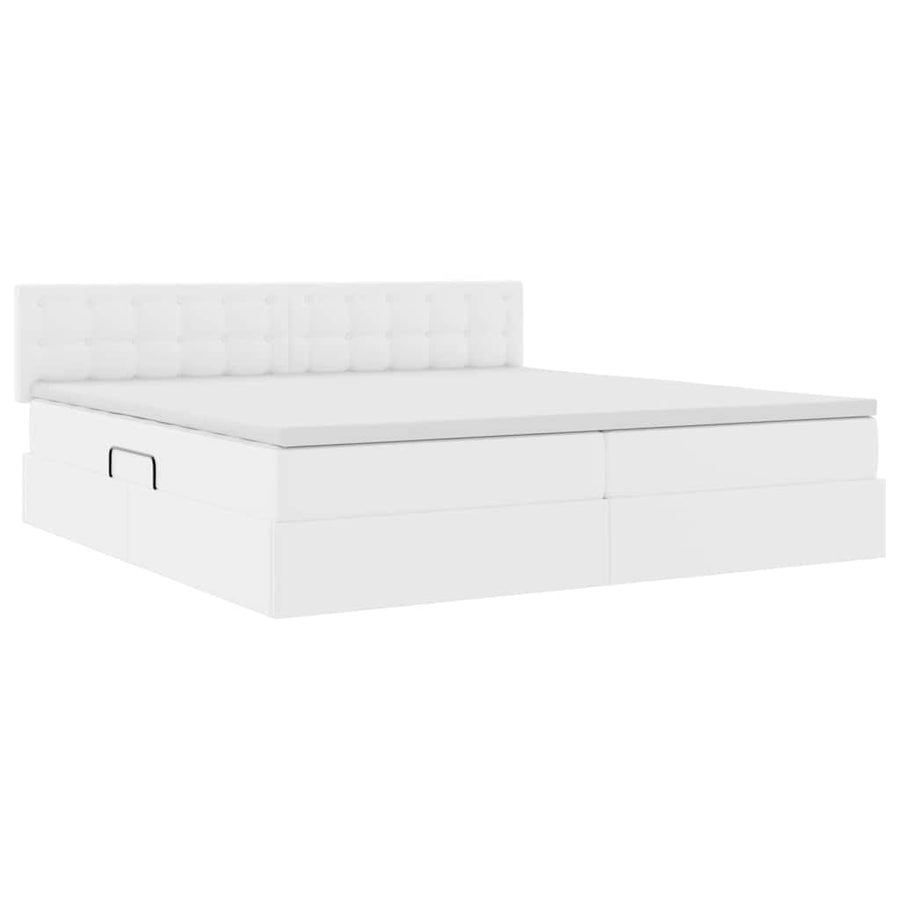Opslag bed met matras met opslag Puur Wit 200 x 200 cm Nep Leer