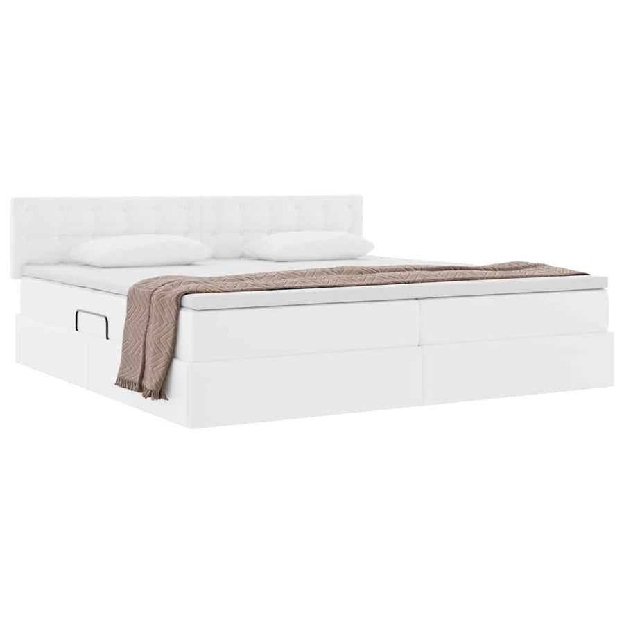 Opslag bed met matras met opslag Puur Wit 200 x 200 cm Nep Leer