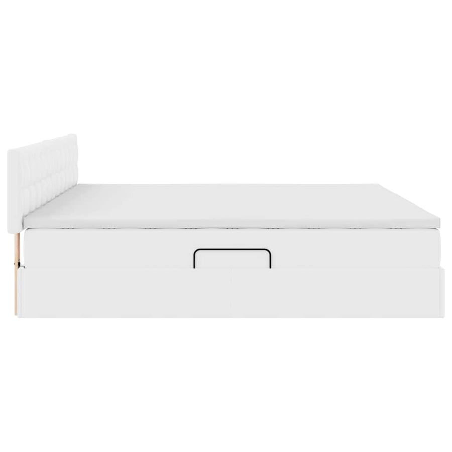 Opslag bed met matras met opslag Puur Wit 200 x 200 cm Nep Leer