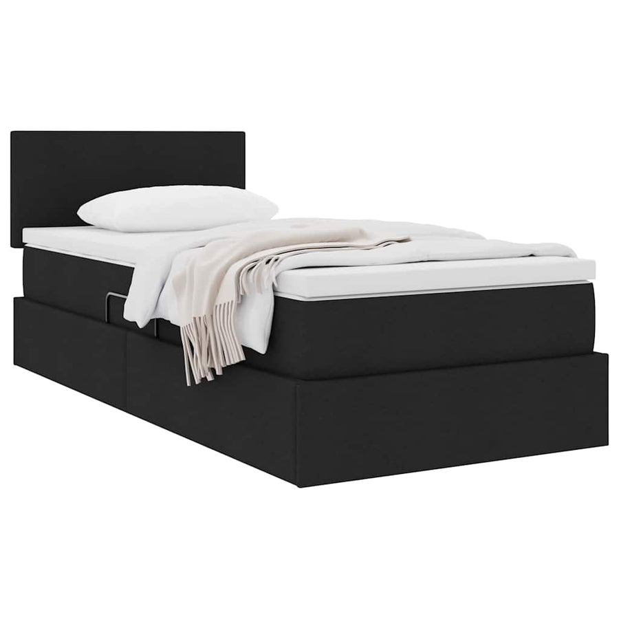 Opbergbed met matras met matras Zwart 90 x 200 cm Bewerkt hout