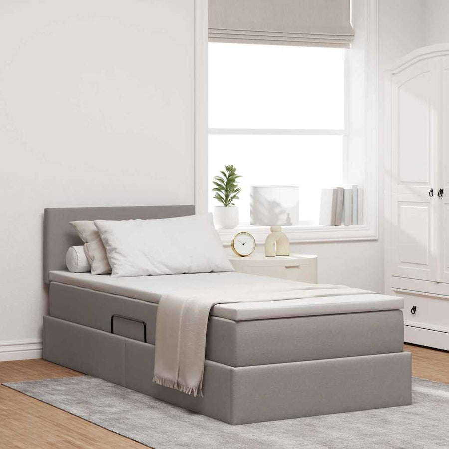 Opbergbed met matras met matras Taupe 90 x 200 cm Bewerkt hout