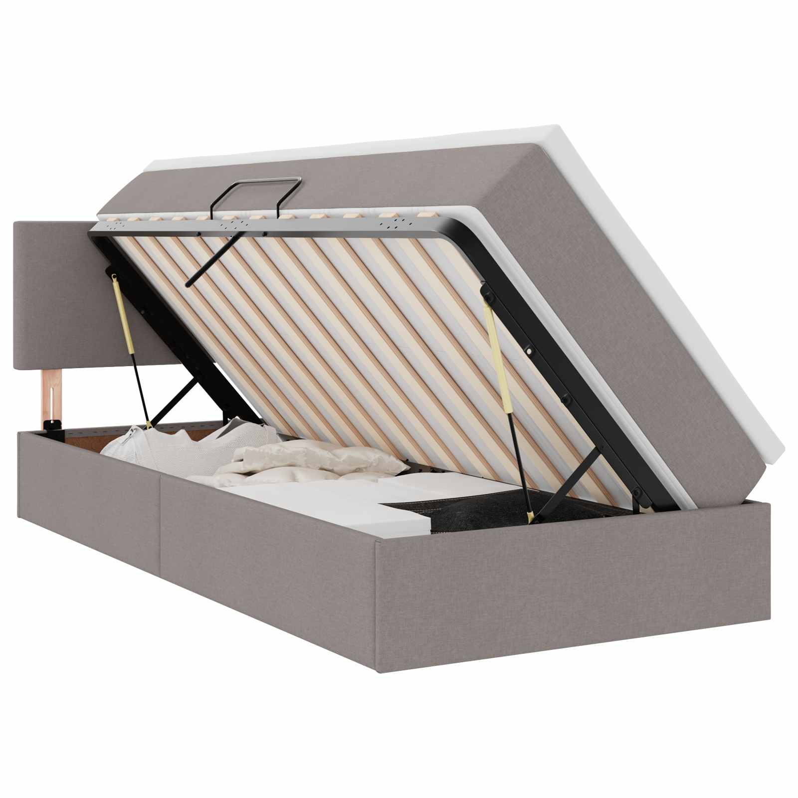 Opbergbed met matras met matras Taupe 90 x 200 cm Bewerkt hout