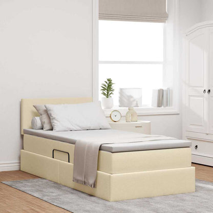 Opbergbed met matras met matras Crème 90 x 200 cm Bewerkt hout
