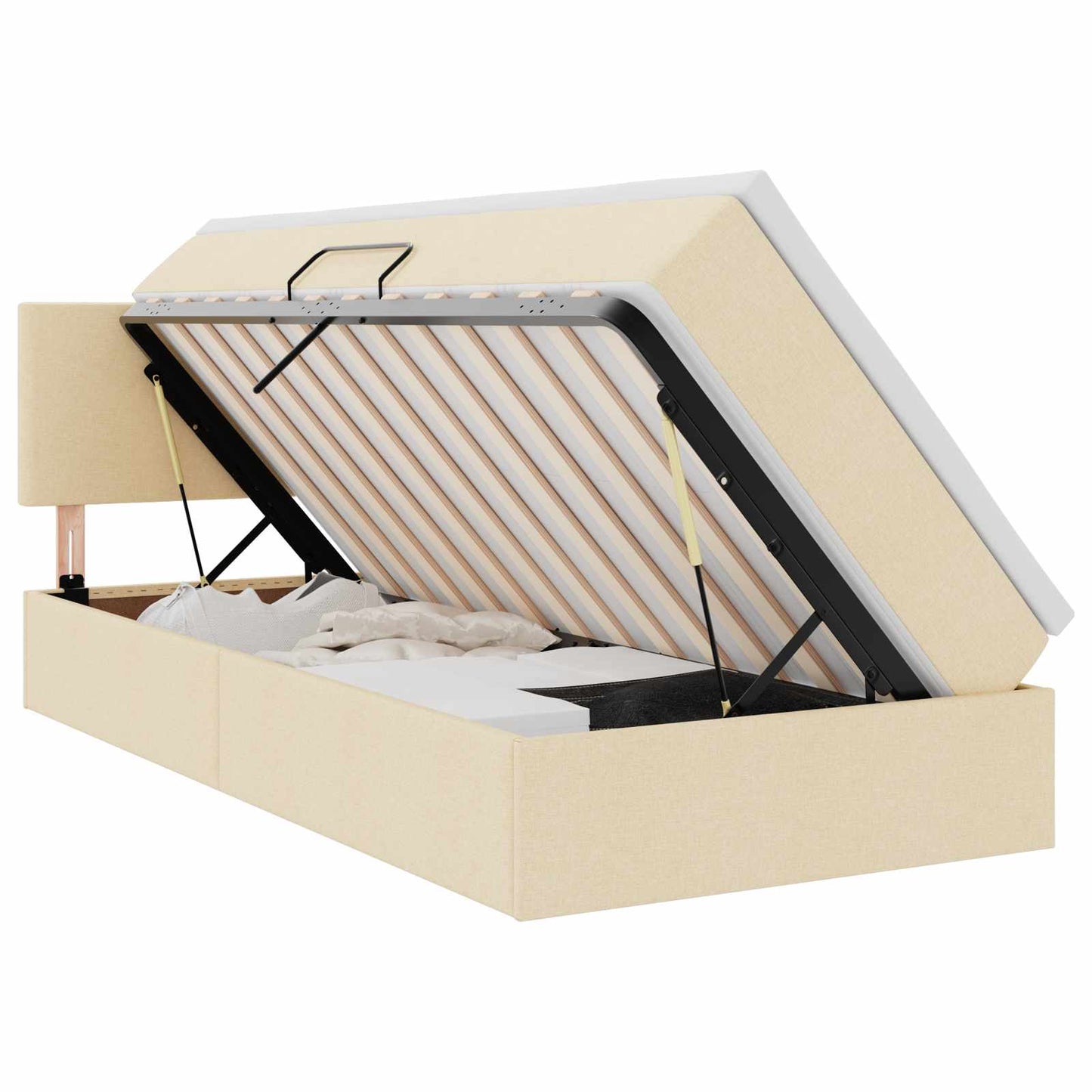 Opbergbed met matras met matras Crème 90 x 200 cm Bewerkt hout