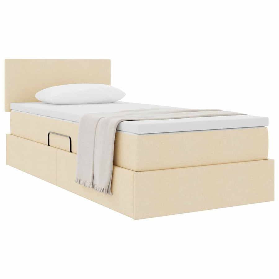 Opbergbed met matras met matras Crème 90 x 200 cm Bewerkt hout