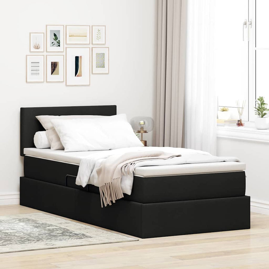 Opbergbed met matras met matras Zwart 100 x 200 cm Bewerkt hout