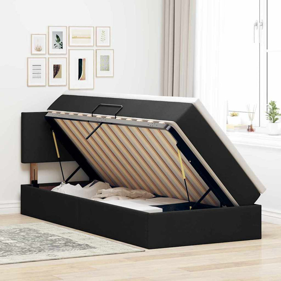 Opbergbed met matras met matras Zwart 100 x 200 cm Bewerkt hout