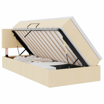 Opbergbed met matras met matras Crème 100 x 200 cm Bewerkt hout
