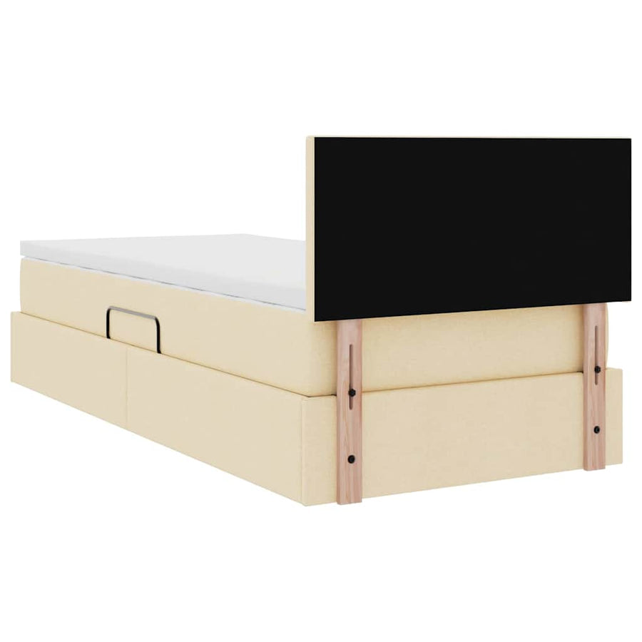 Opbergbed met matras met matras Crème 100 x 200 cm Bewerkt hout