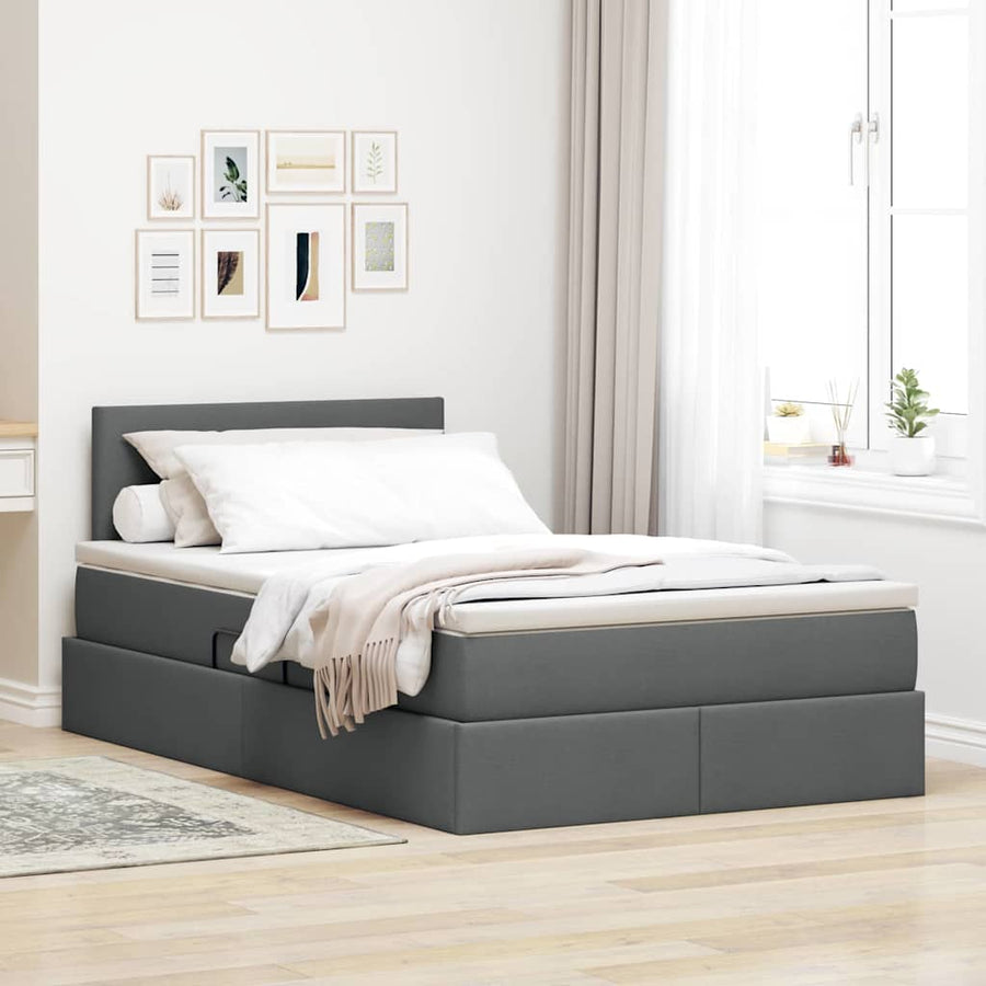 Opbergbed met matras Donkergrijs 120 x 190 cm Bewerkt hout