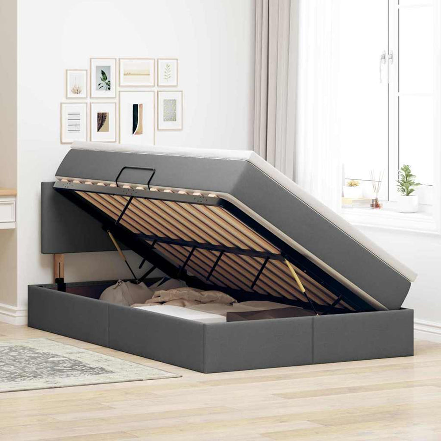 Opbergbed met matras Donkergrijs 120 x 190 cm Bewerkt hout