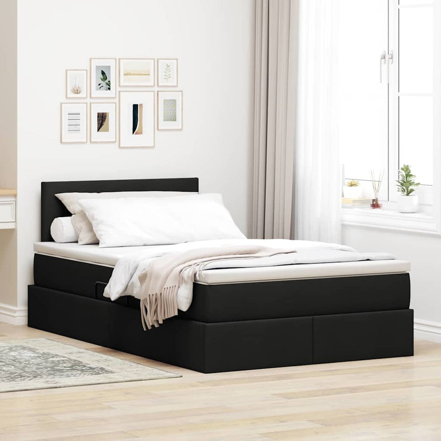 Opbergbed met matras met matras Zwart 120 x 200 cm Bewerkt hout