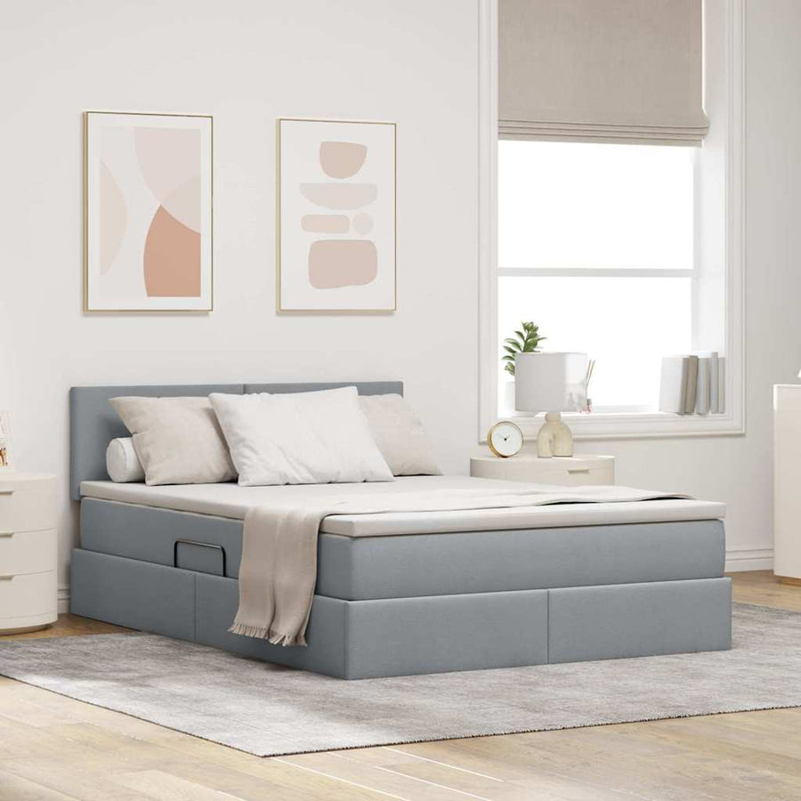 Opbergbed met matras Lichtgrijs 140 x 190 cm Bewerkt hout