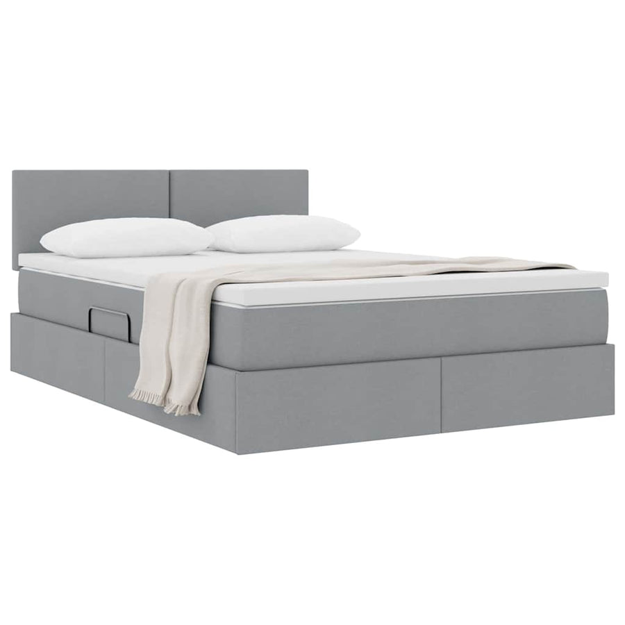 Opbergbed met matras Lichtgrijs 140 x 190 cm Bewerkt hout