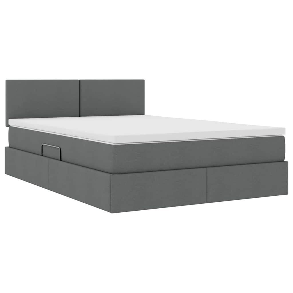 Opbergbed met matras Donkergrijs 140 x 190 cm Bewerkt hout