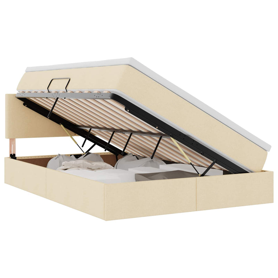 Opbergbed met matras met matras Crème 140 x 190 cm Bewerkt hout