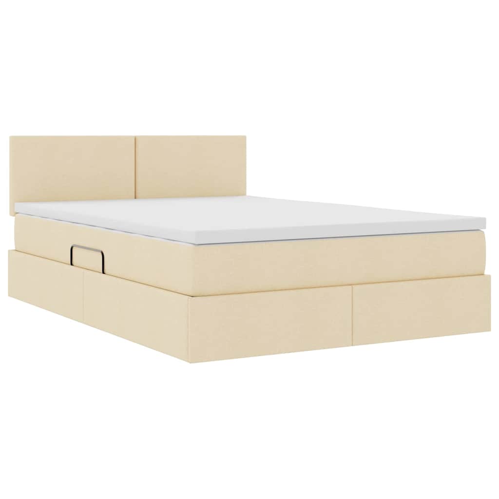 Opbergbed met matras met matras Crème 140 x 190 cm Bewerkt hout