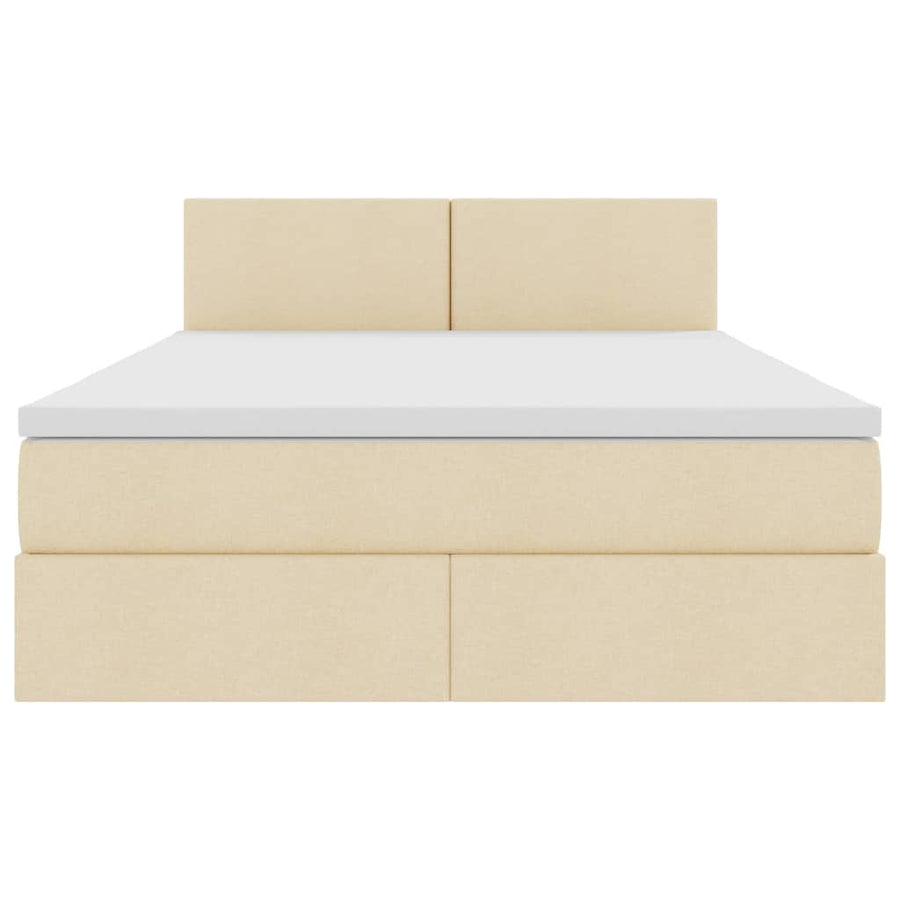 Opbergbed met matras met matras Crème 140 x 190 cm Bewerkt hout