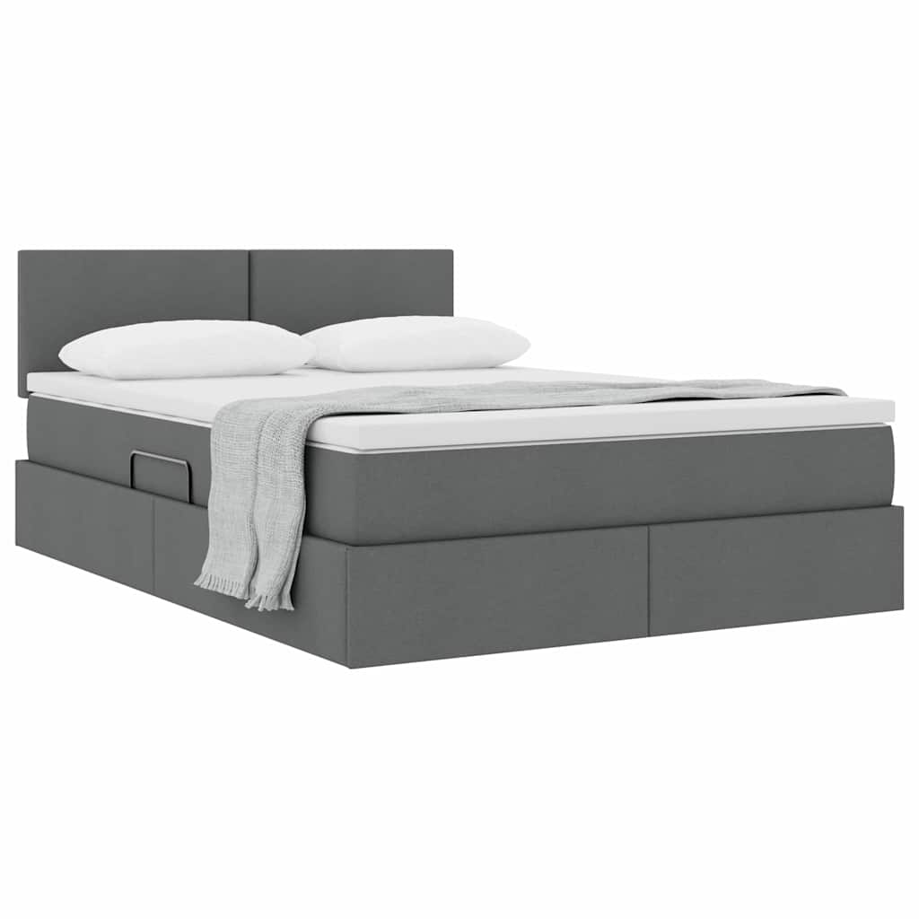 Opbergbed met matras Donkergrijs 140 x 200 cm Bewerkt hout
