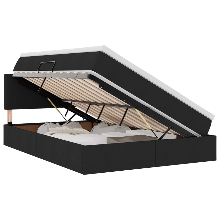 Opbergbed met matras met matras Zwart 140 x 200 cm Bewerkt hout