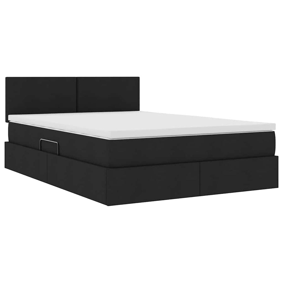 Opbergbed met matras met matras Zwart 140 x 200 cm Bewerkt hout