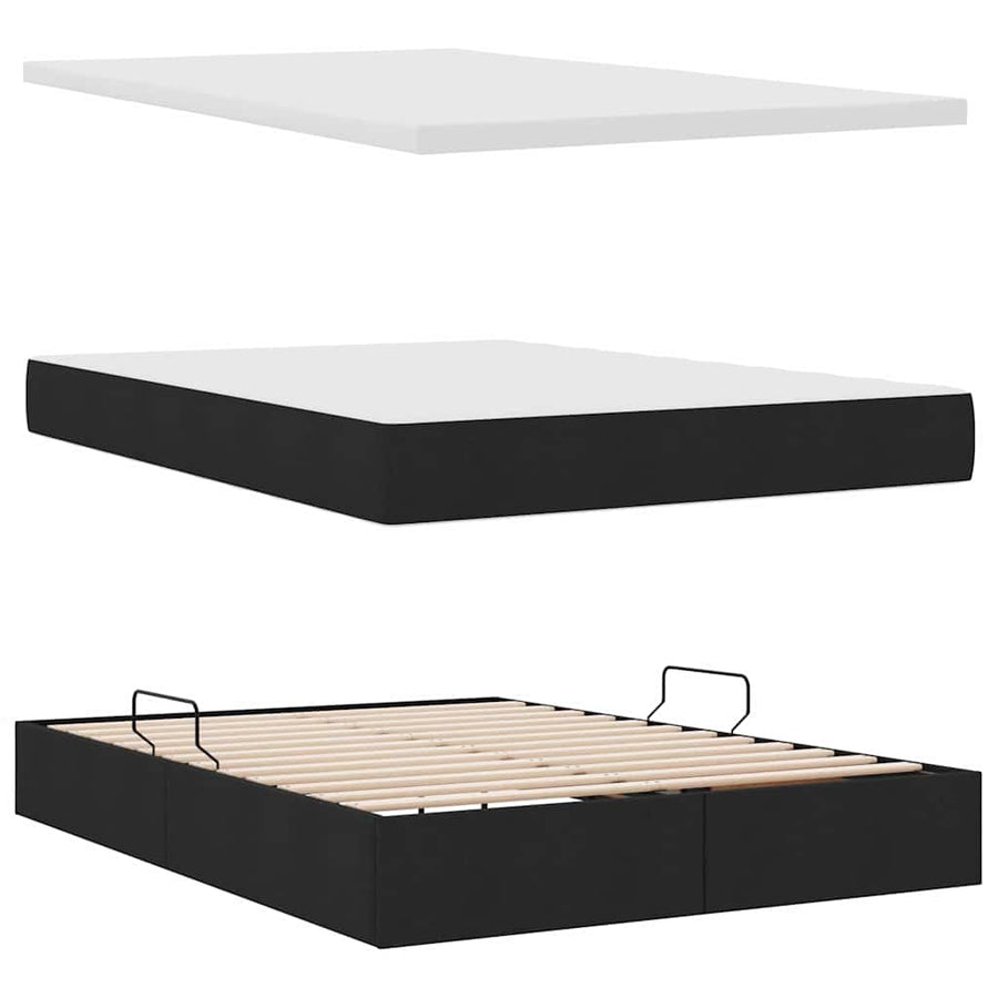 Opbergbed met matras met matras Zwart 140 x 200 cm Bewerkt hout