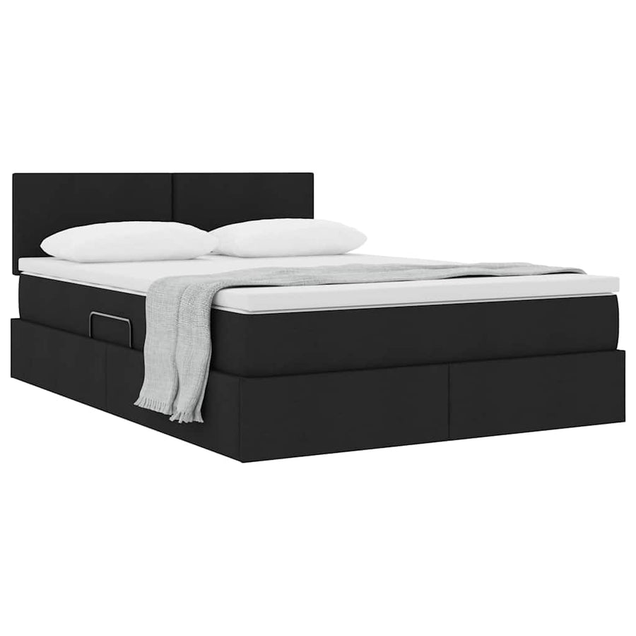 Opbergbed met matras met matras Zwart 140 x 200 cm Bewerkt hout