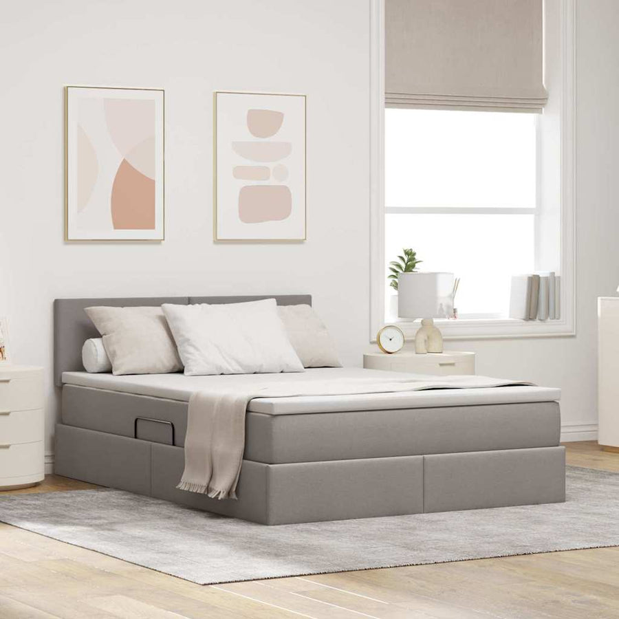 Opbergbed met matras met matras Taupe 140 x 200 cm Bewerkt hout