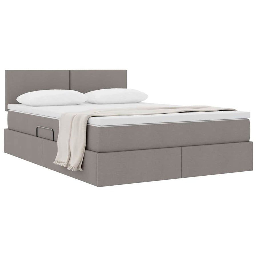 Opbergbed met matras met matras Taupe 140 x 200 cm Bewerkt hout