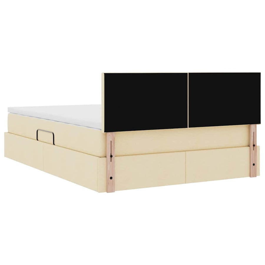 Opbergbed met matras met matras Crème 140 x 200 cm Bewerkt hout