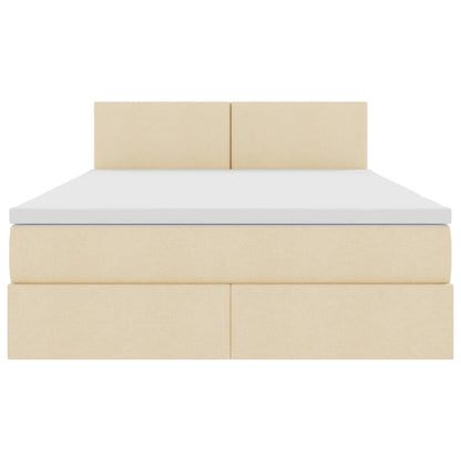 Opbergbed met matras met matras Crème 140 x 200 cm Bewerkt hout