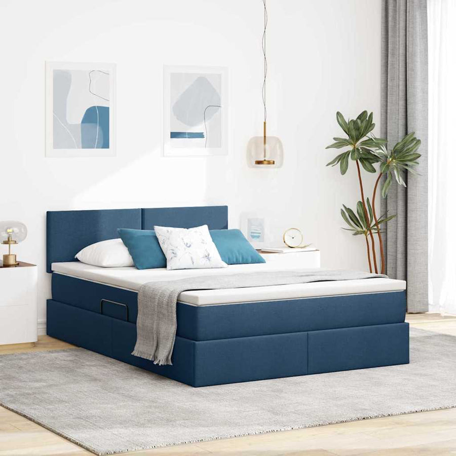 Opbergbed met matras met matras Blauw 140 x 200 cm Bewerkt hout