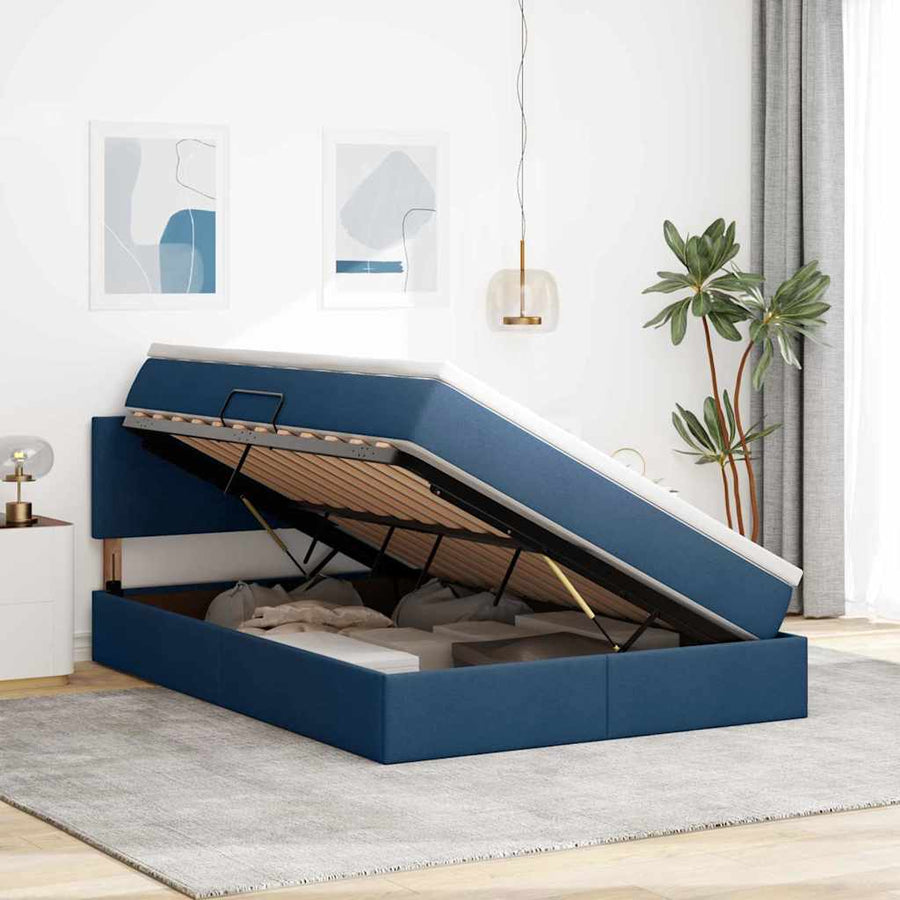 Opbergbed met matras met matras Blauw 140 x 200 cm Bewerkt hout