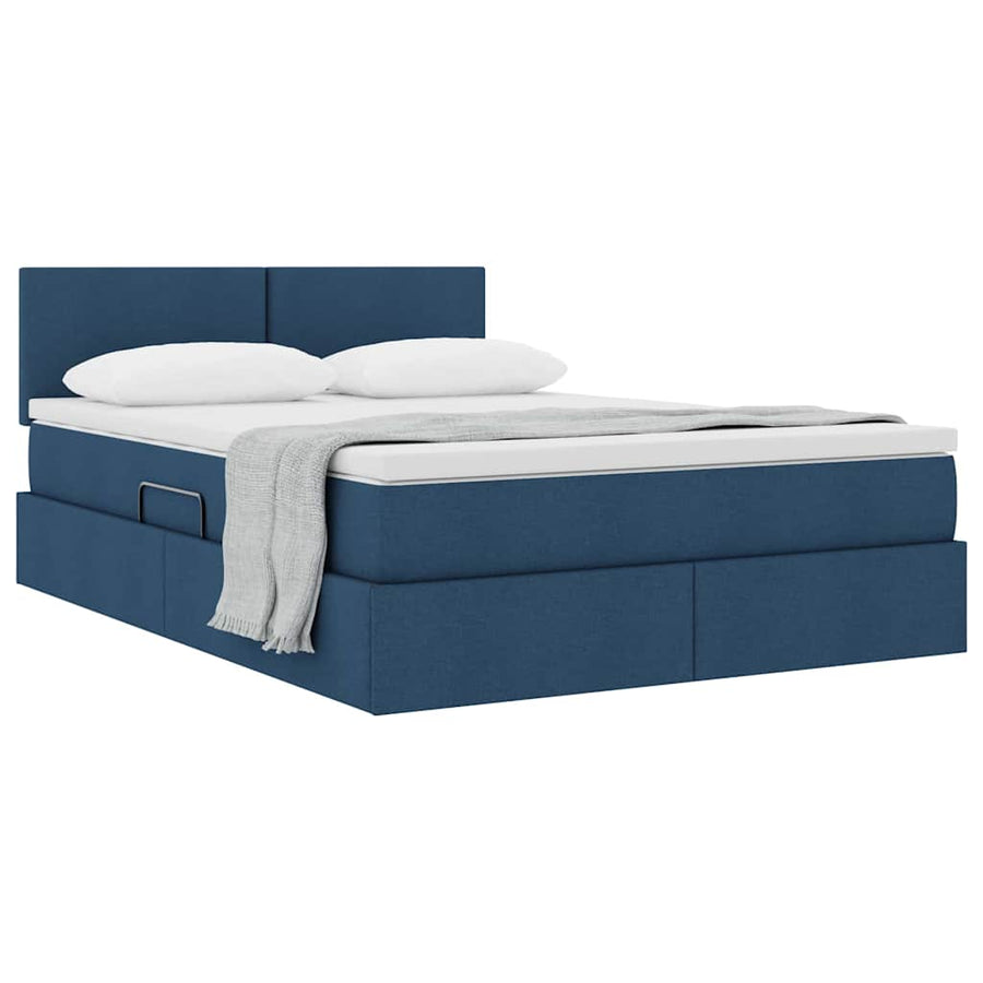 Opbergbed met matras met matras Blauw 140 x 200 cm Bewerkt hout