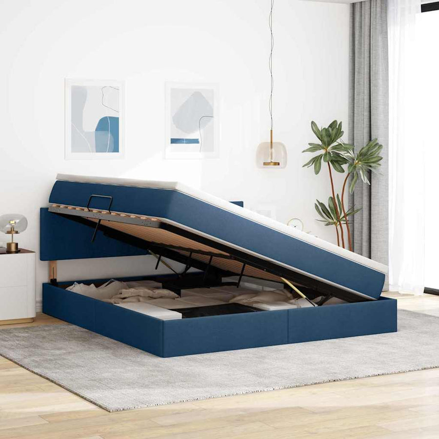 Opbergbed met matras met matras Blauw 160 x 200 cm Bewerkt hout