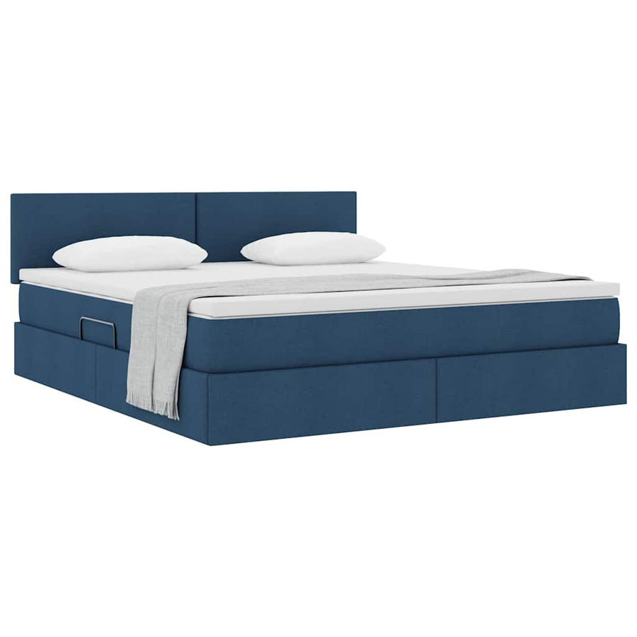 Opbergbed met matras met matras Blauw 160 x 200 cm Bewerkt hout