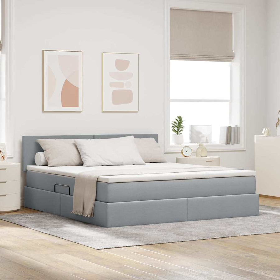 Opbergbed met matras Lichtgrijs 180 x 200 cm Bewerkt hout