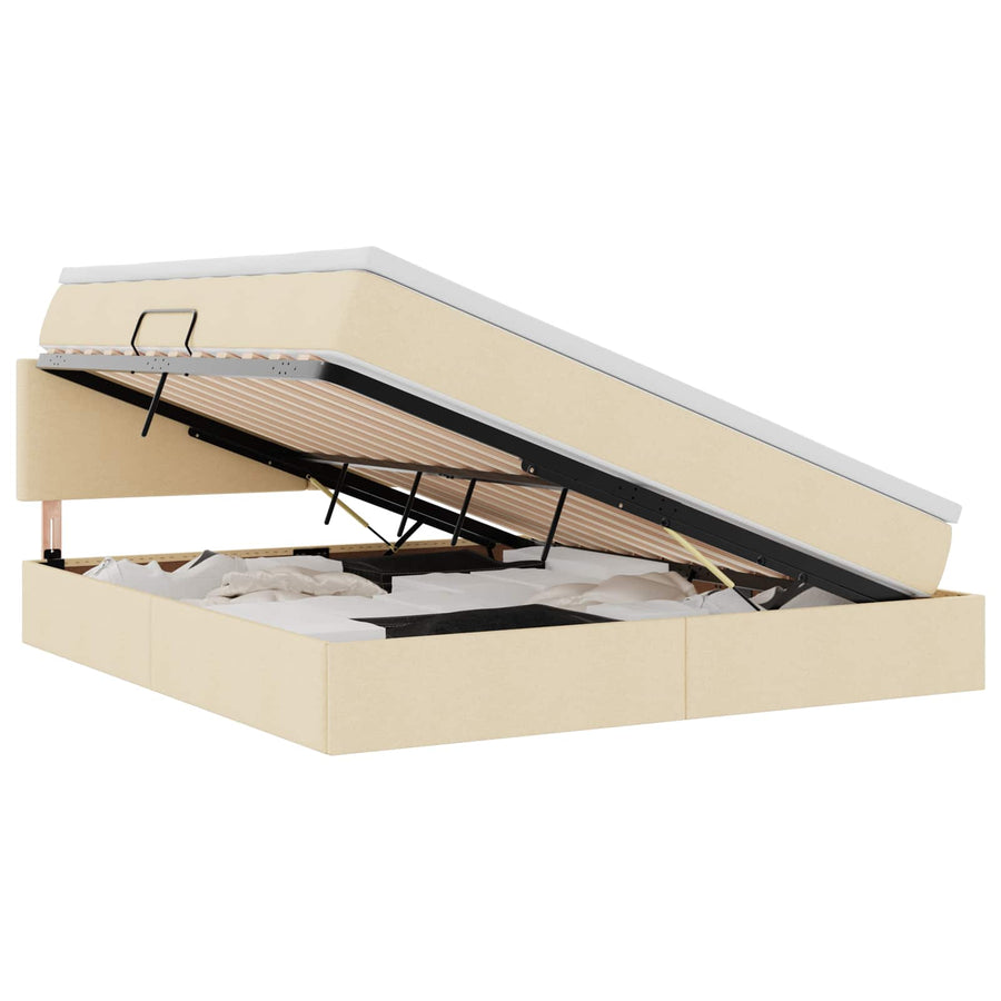 Opbergbed met matras met matras Crème 180 x 200 cm Bewerkt hout