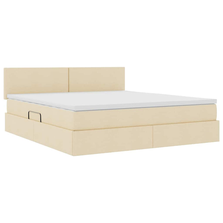 Opbergbed met matras met matras Crème 180 x 200 cm Bewerkt hout