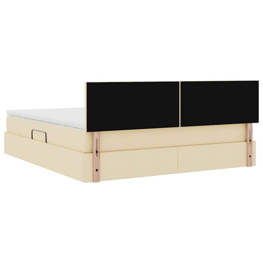 Opbergbed met matras met matras Crème 180 x 200 cm Bewerkt hout